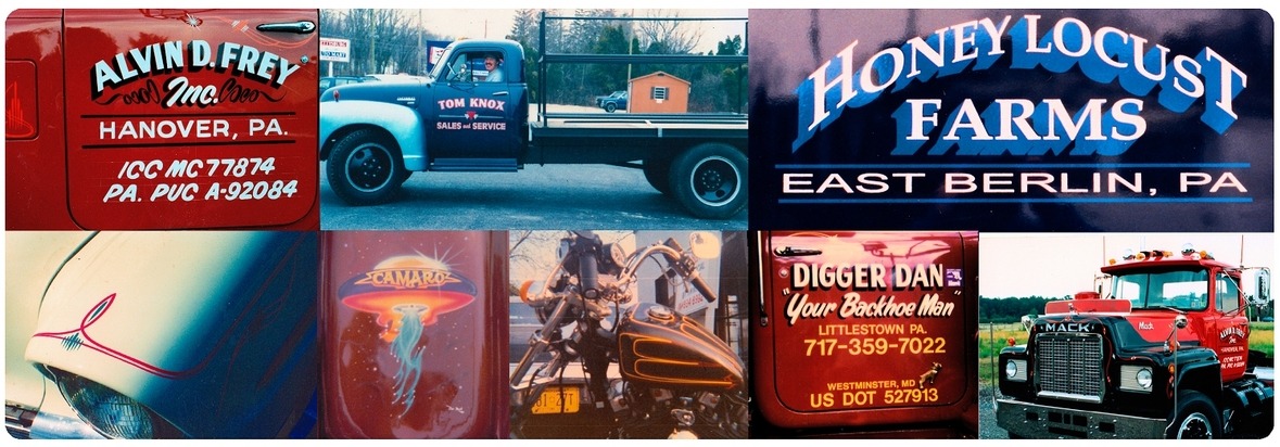 Collage of vintage truck doors and signs showing business names and logos from Pennsylvania.